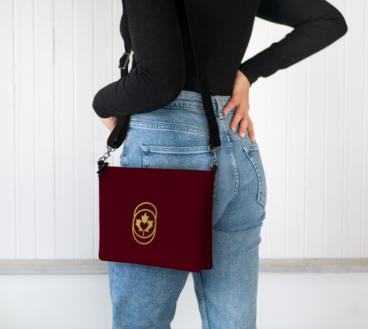 Burgundy Luxe Crossbody – Golden Maple Heart Edition.