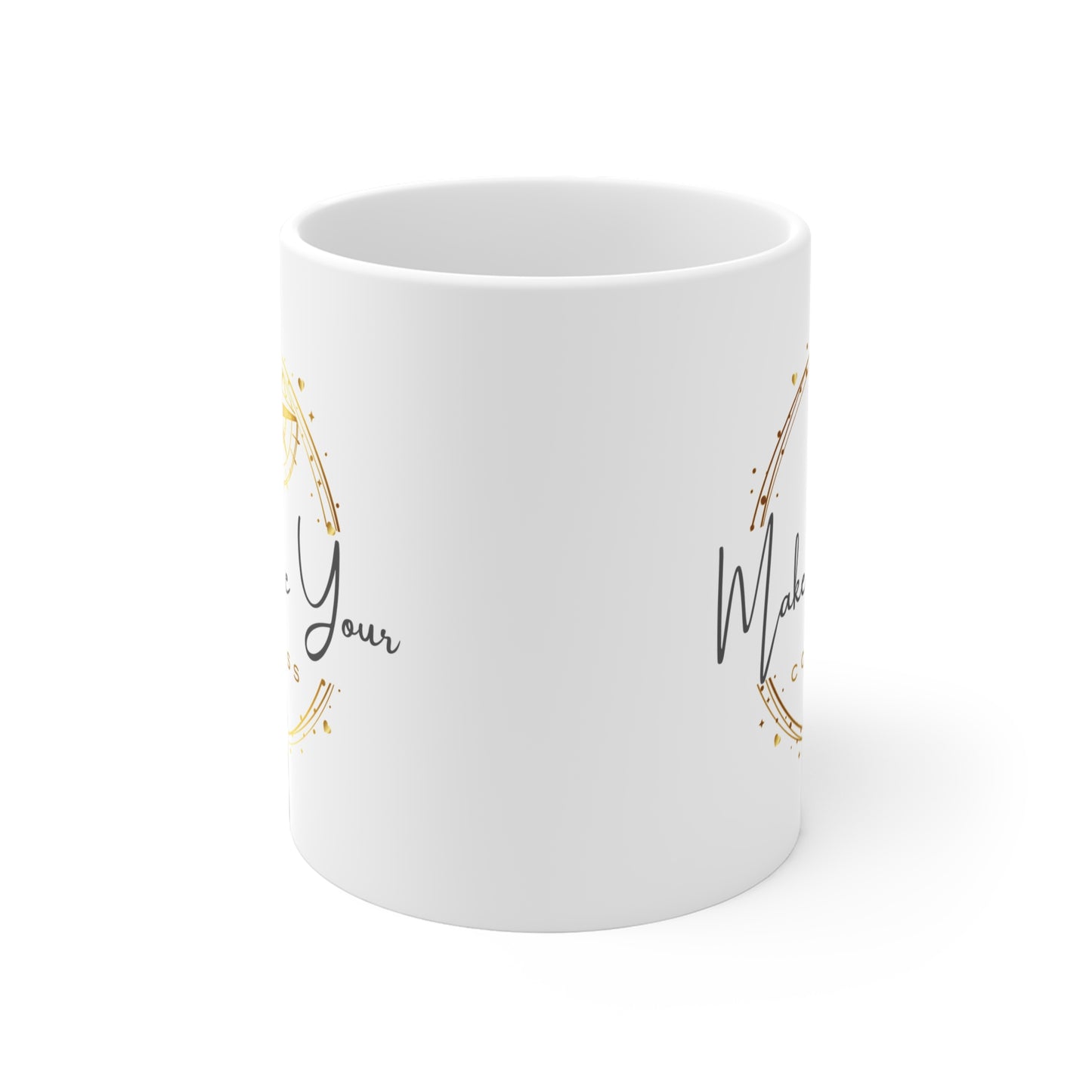 White Mug with Gold Compass-Wreath Design | Make Love Your Compass