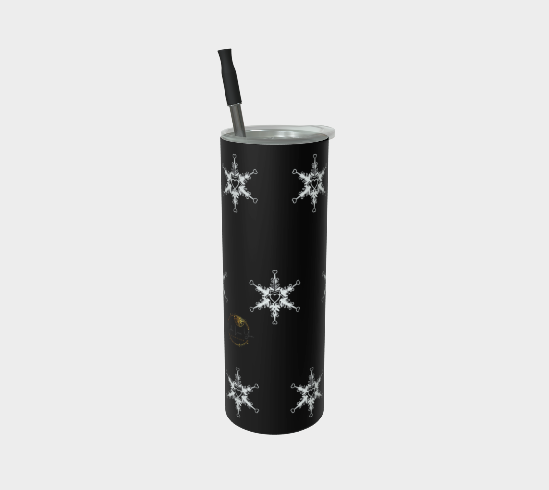 White Heart Snowflake Stainless Steel Tumbler — Winter Theme All-Over Print Art