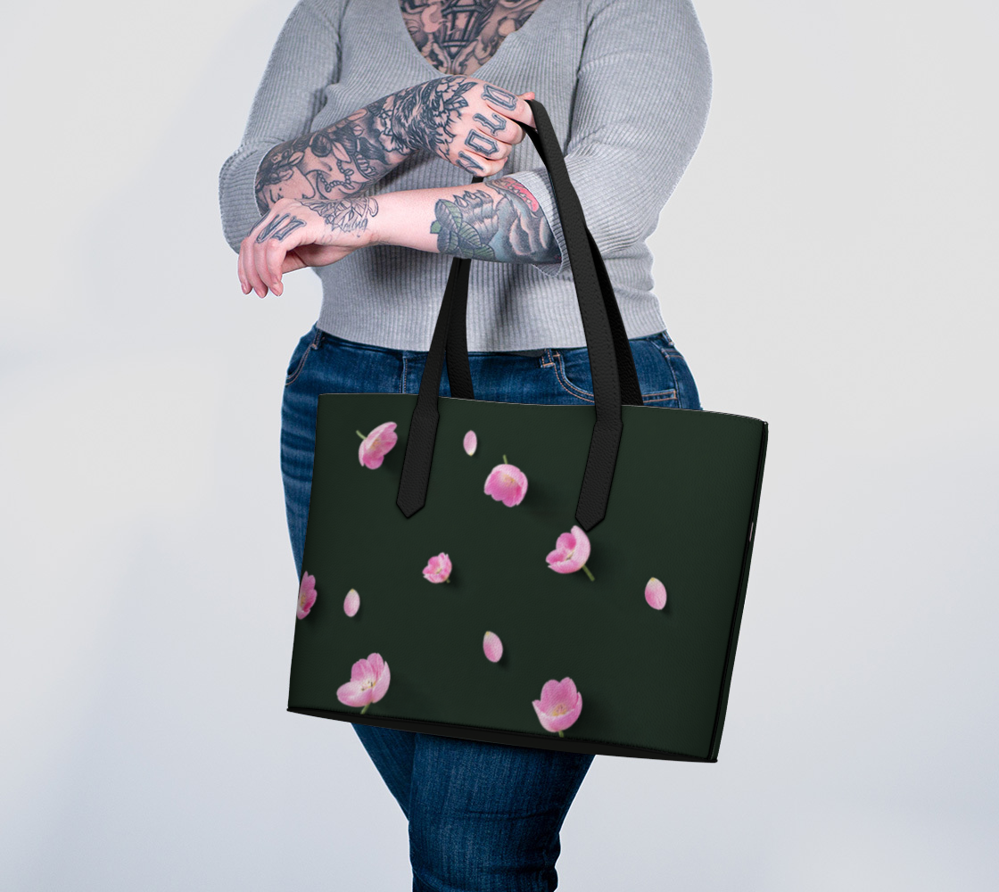Botanical Bloom Dark Green Vegan Leather Tote Bag
