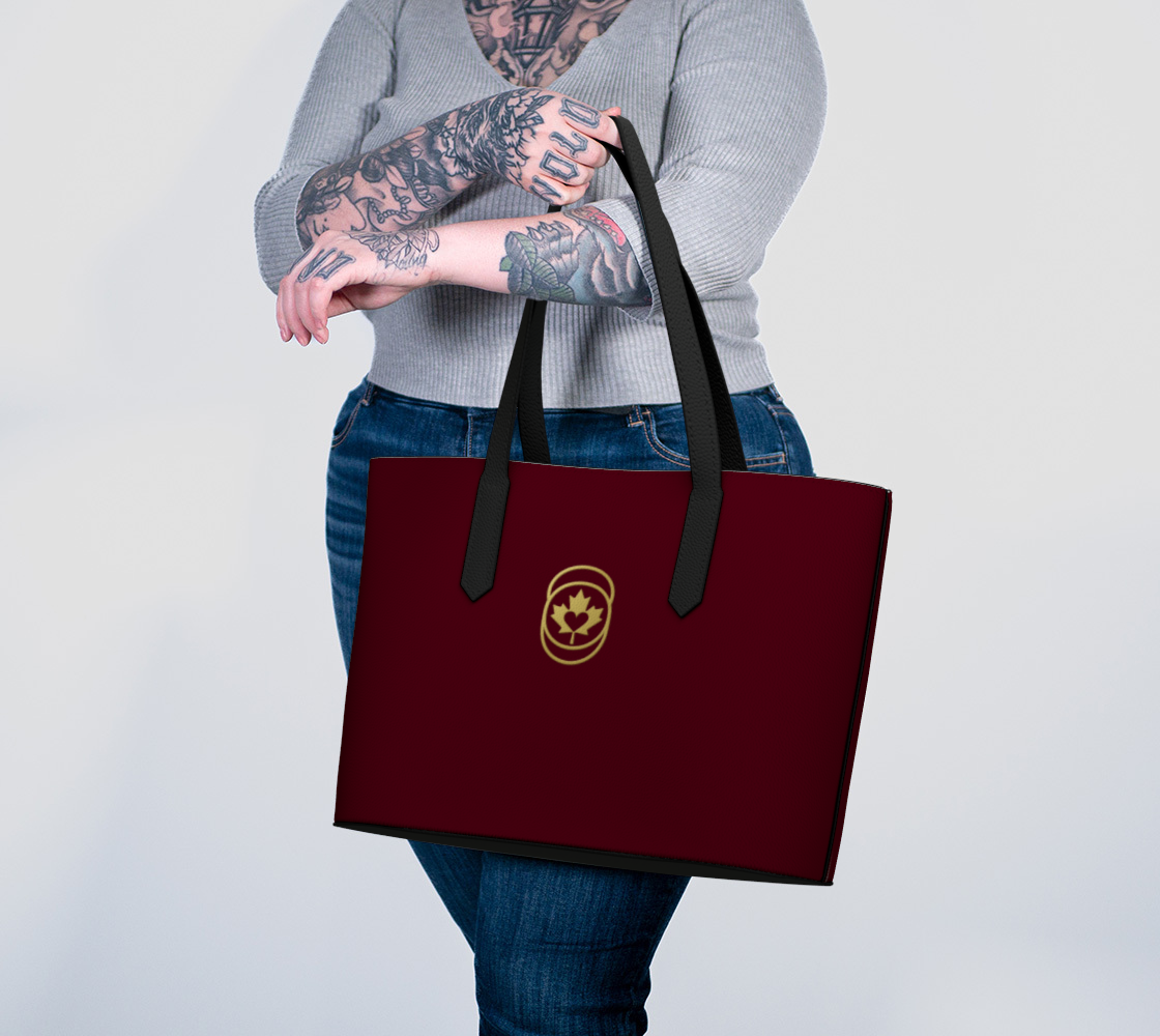 Burgundy Vegan Leather Luxe Tote – Golden Maple Heart Edition