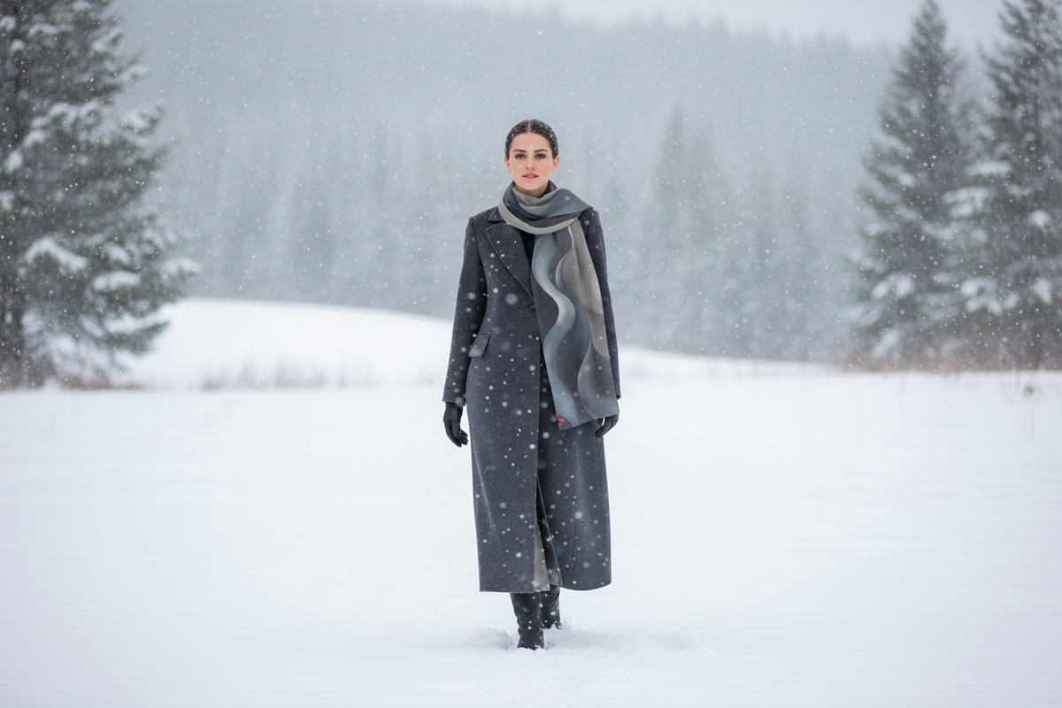 Make Love Your Compass | Grey Swirl Poly Chiffon Scarf