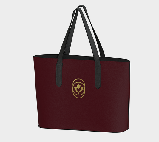 Burgundy Vegan Leather Luxe Tote – Golden Maple Heart Edition