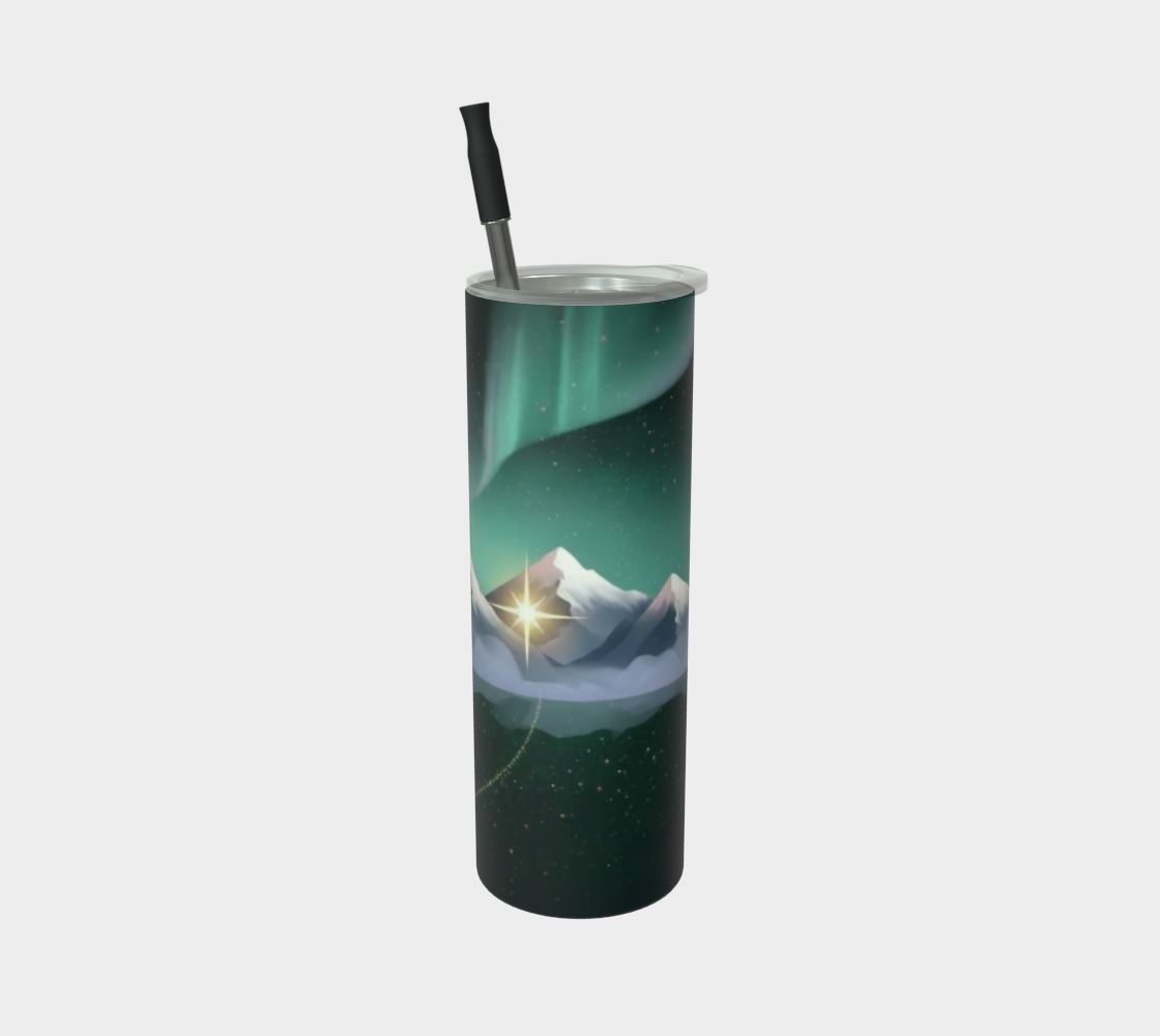 Stardust Journey Stainless Steel Tumbler — Mountain Aurora & Starry Night Art