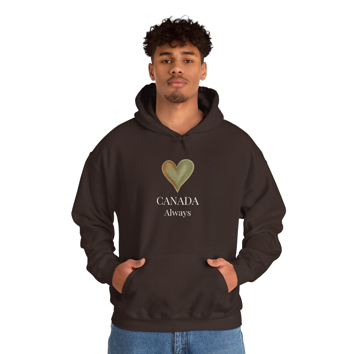 Canada, Always — Sage & Chocolate Heart Hoodie Sweatshirt | Make Love Your Compass®