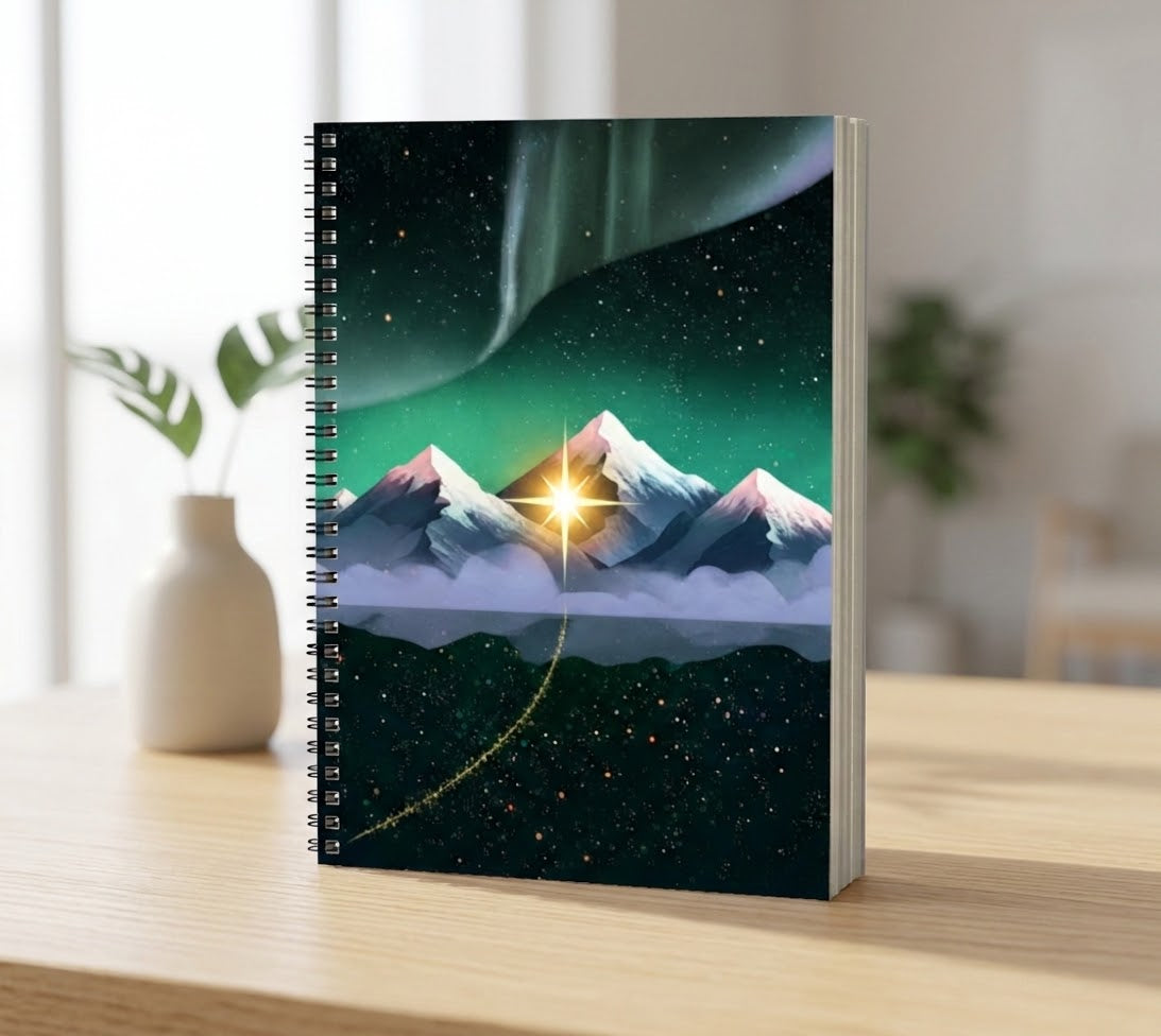 Stardust Journey Spiral Notebook - Mountain Aurora & Starry Night Art | Make Love Your Compass