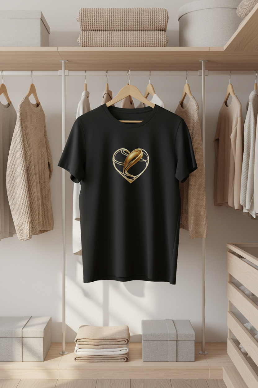 Gold Heart Graphic Tee - Women's 100% Cotton Short Sleeve Crewneck