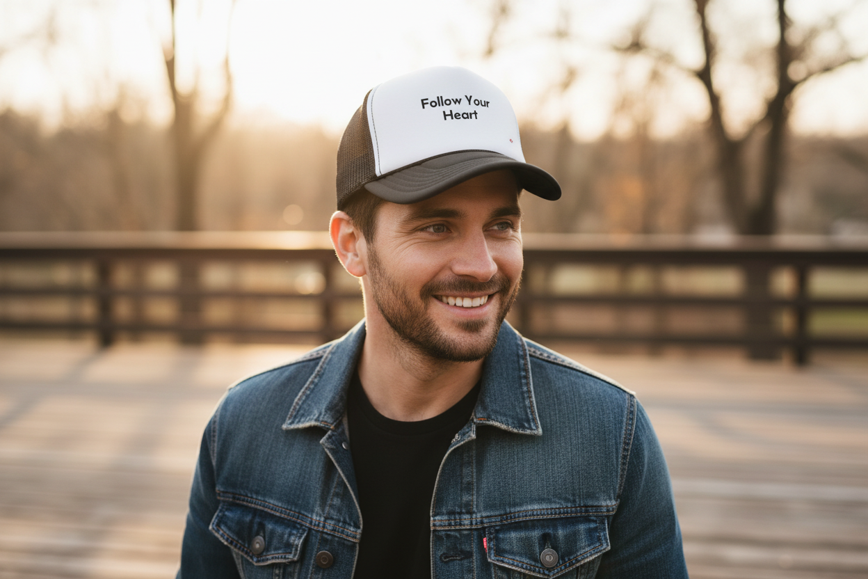 Follow Your Heart Hat - Man Outdoor Setting