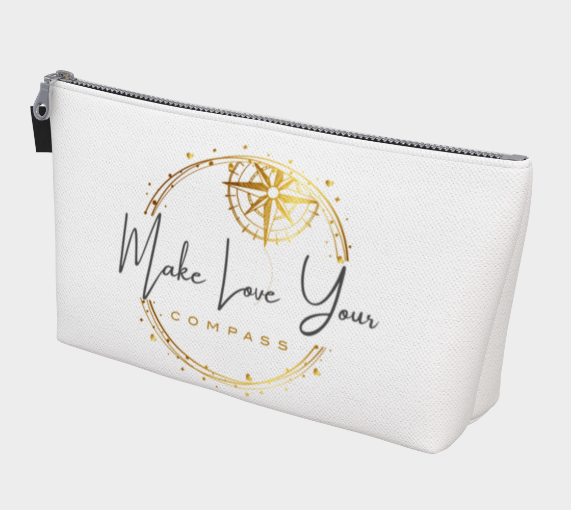 White Makeup Bag - Gold Compass-Wreath Design | Make Love Your Compass