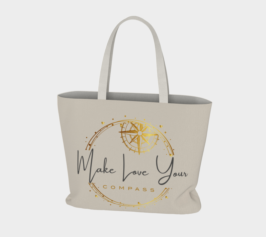 Beige Market Tote with Gold Compass-Wreath Design | Make Love Your Compass