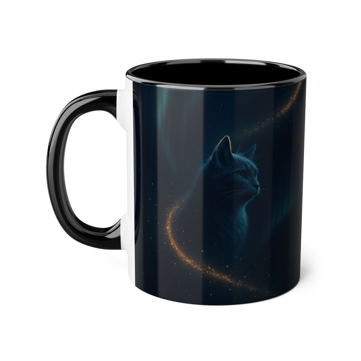 Make Love Your Compass | Stardust Black Cat Accent Mug - 11oz