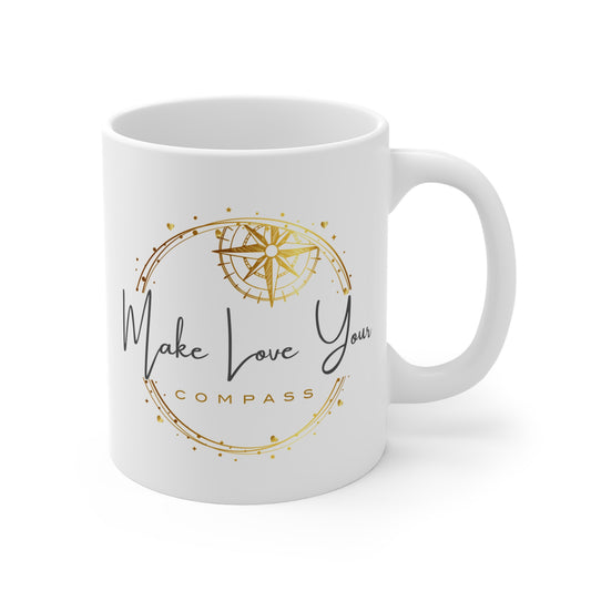 Compass Wreath Pattern Ceramic White Cylindrical Coffee Mug