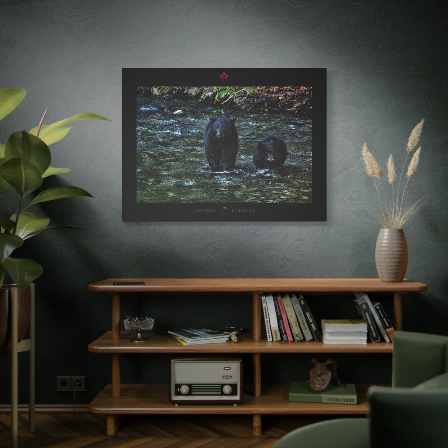 Make Love Your Compass | Black Bears in Stream Matte Canvas Wall Art — Stretched 1.25"