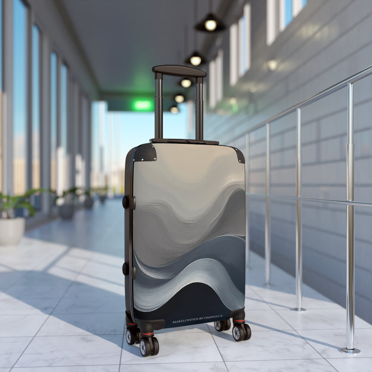 Grey Blue Wave Graphic Hardshell Rolling Suitcase