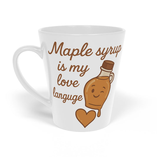 White ceramic mug with “Maple syrup is my love language” design. A Canadian-designed product from Make Love Your Compass™.