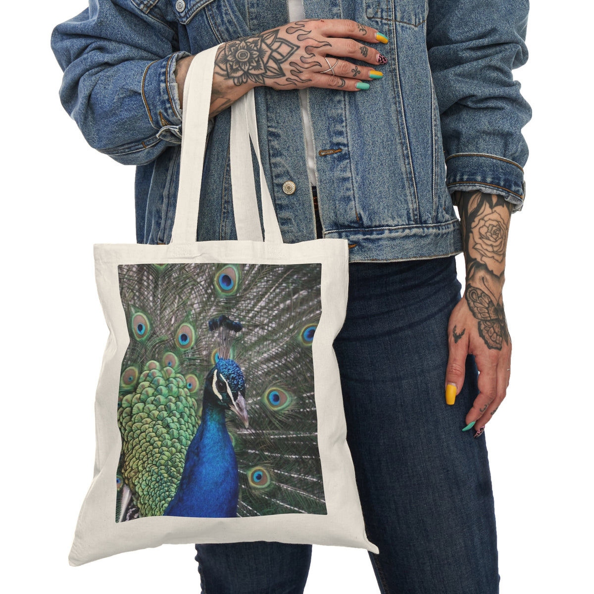 Make Love Your Compass | Peacock Feathers Natural Canvas Tote