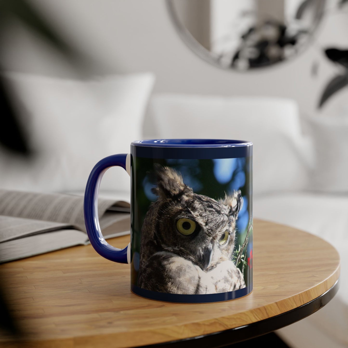 Make Love Your Compass | Mirrored Great Horned Owl & Maple Leaf Mug - 11oz