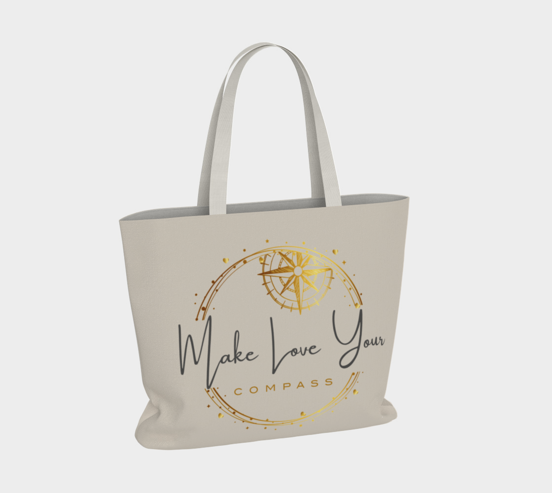 Beige Market Tote with Gold Compass-Wreath Design | Make Love Your Compass