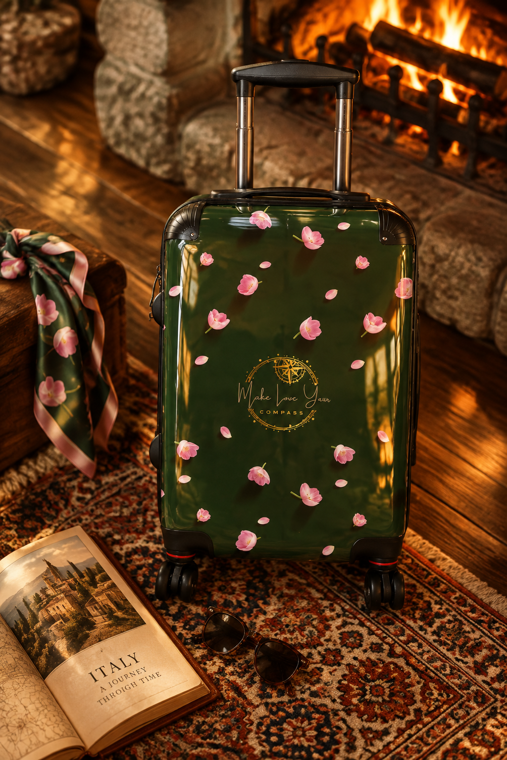 Botanic Bloom Deep Forest Green Premium Hardshell Suitcase