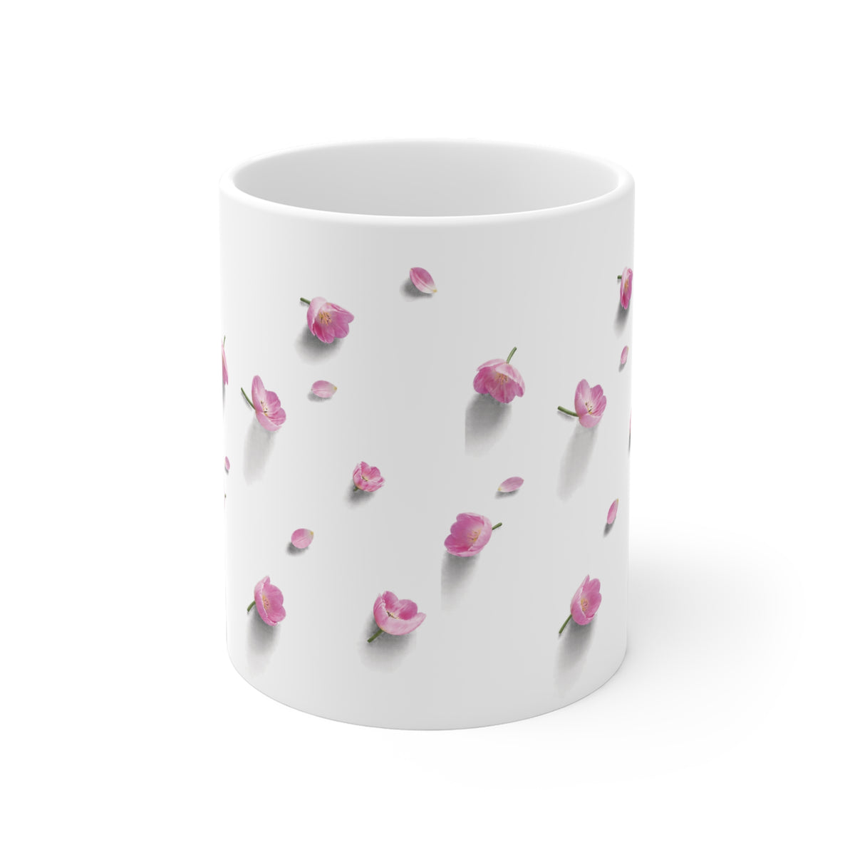 Pink Tulip Buds Ceramic Coffee Mug | Repeated Floral Pattern Cup