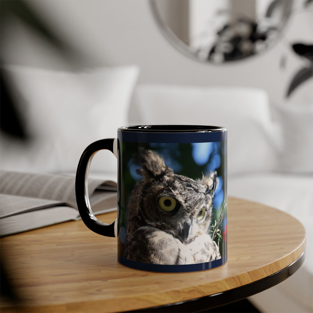 Make Love Your Compass | Mirrored Great Horned Owl & Maple Leaf Mug - 11oz