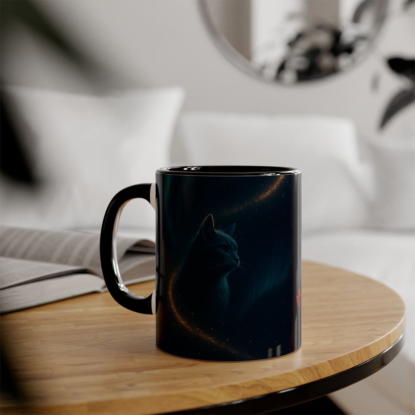 Make Love Your Compass | Stardust Black Cat Accent Mug - 11oz