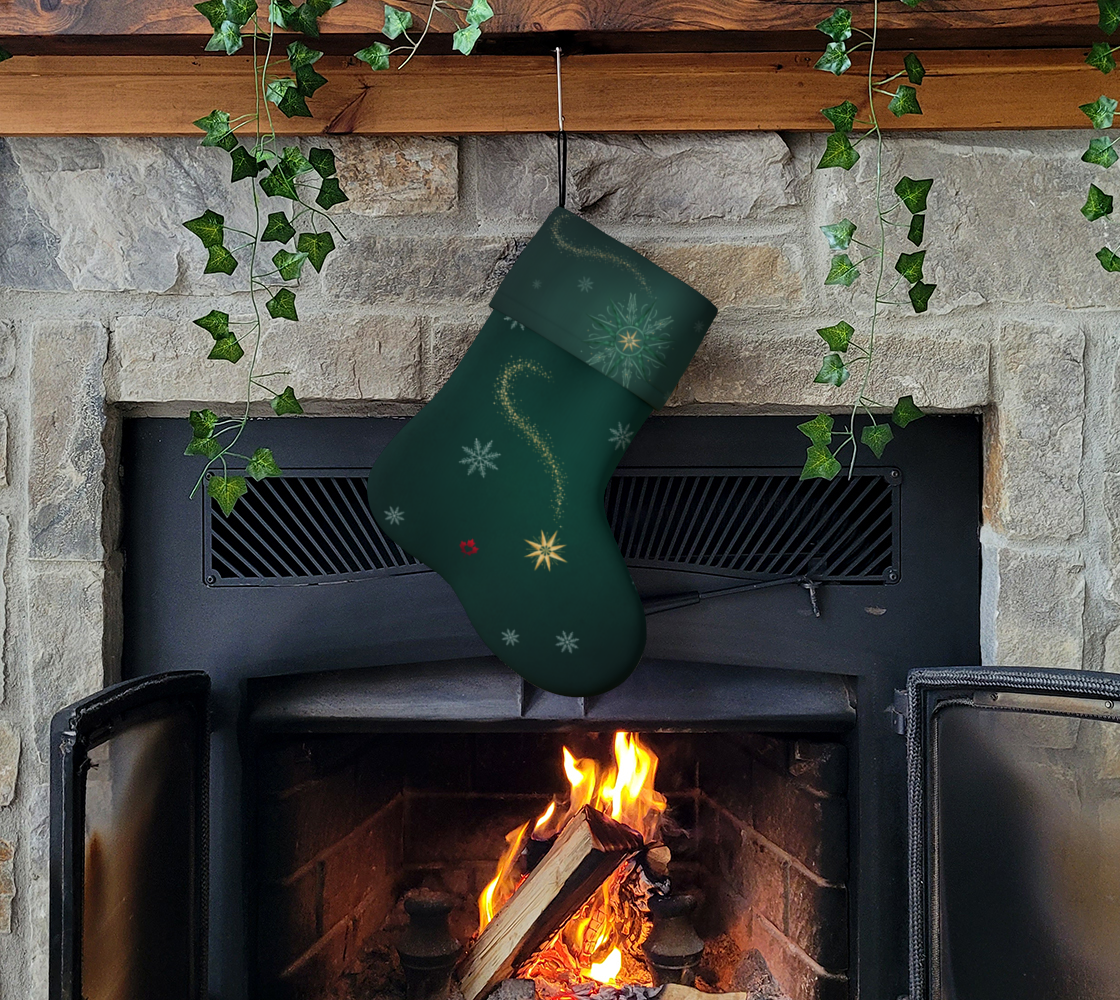 Make Love Your Compass Holiday Stocking - Snowflake & Stardust Dark Green - Plush Velveteen