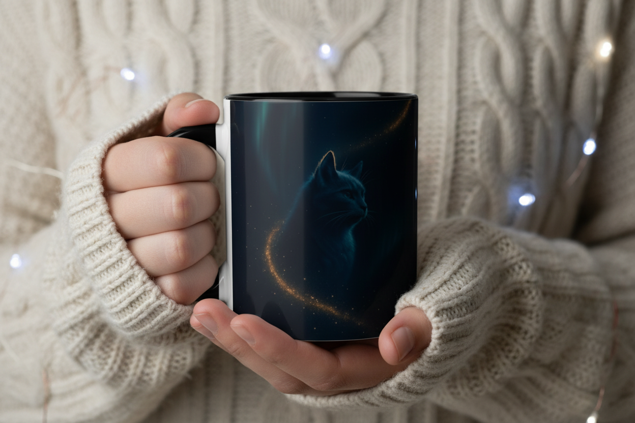 Make Love Your Compass | Stardust Black Cat Accent Mug - 11oz