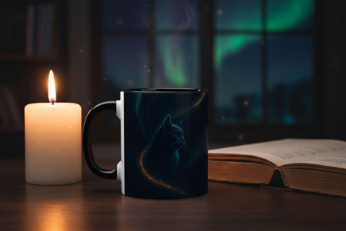 Make Love Your Compass | Stardust Black Cat Accent Mug - 11oz