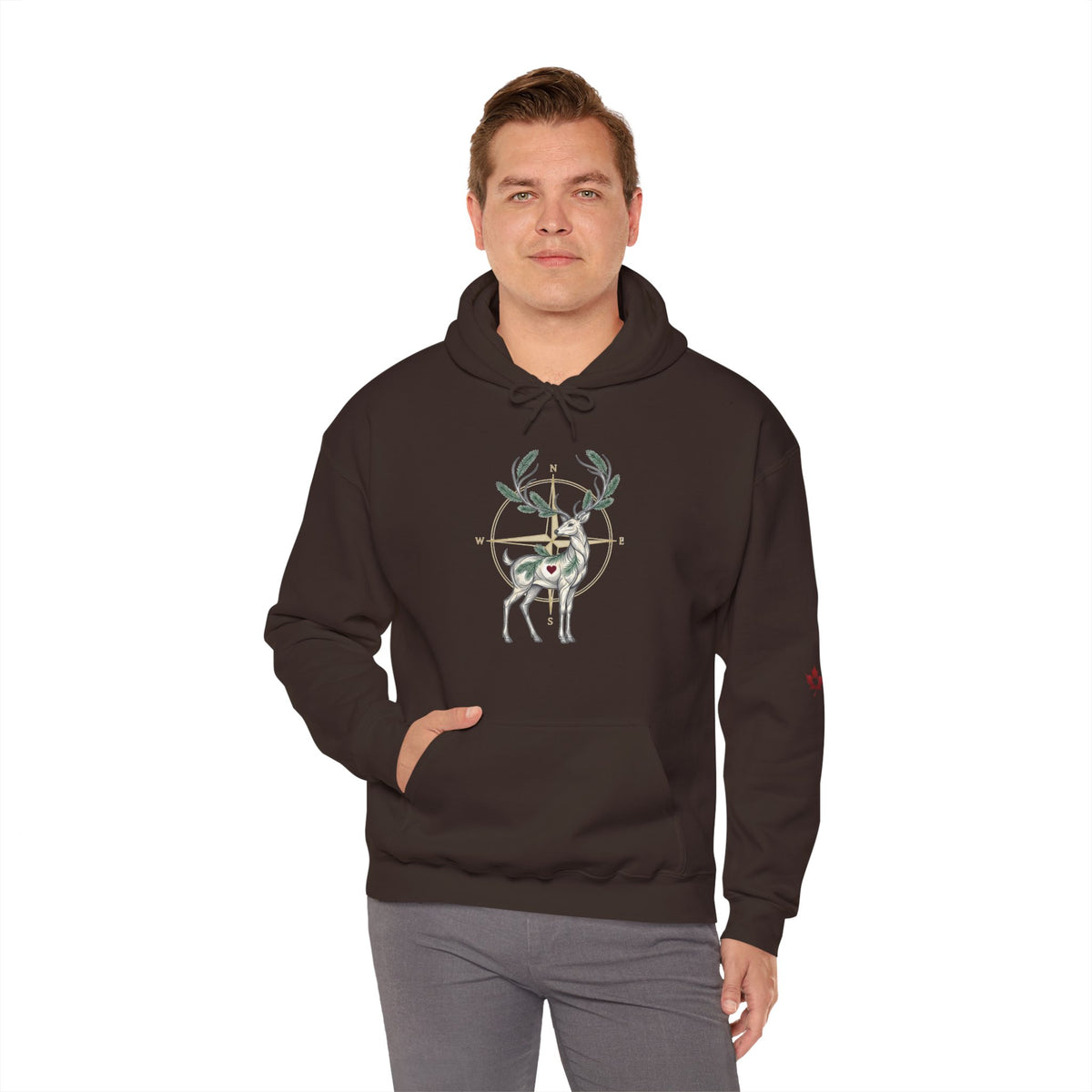 A black hoodie featuring a deer graphic inside a target design on the chest, against a plain white background.