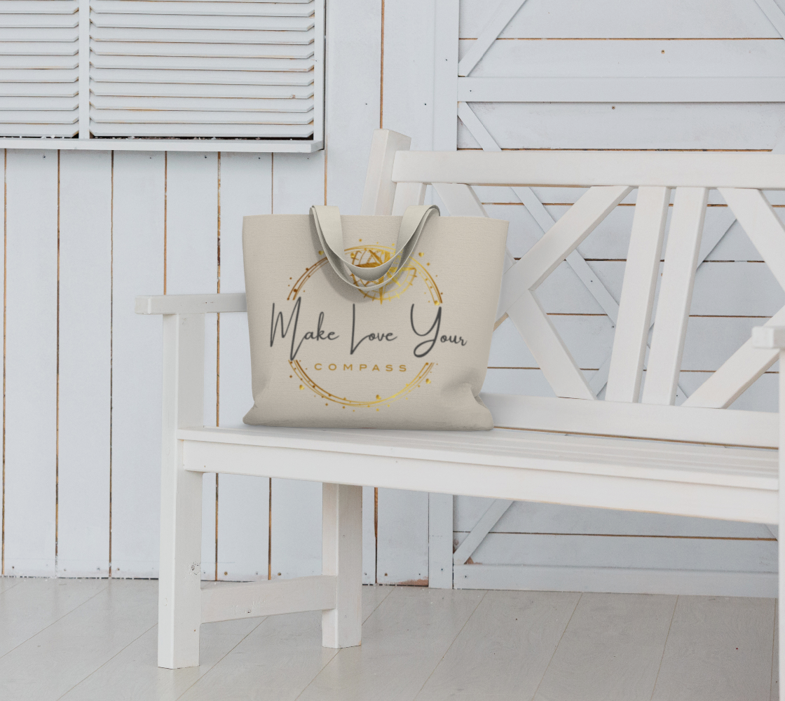 Beige Market Tote with Gold Compass-Wreath Design | Make Love Your Compass