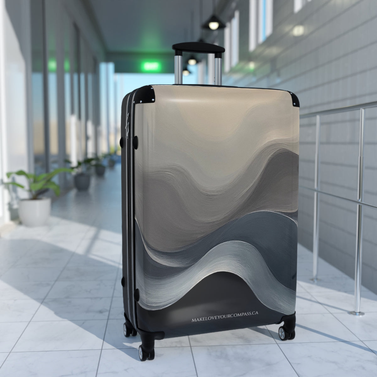 Grey Blue Wave Graphic Hardshell Rolling Suitcase