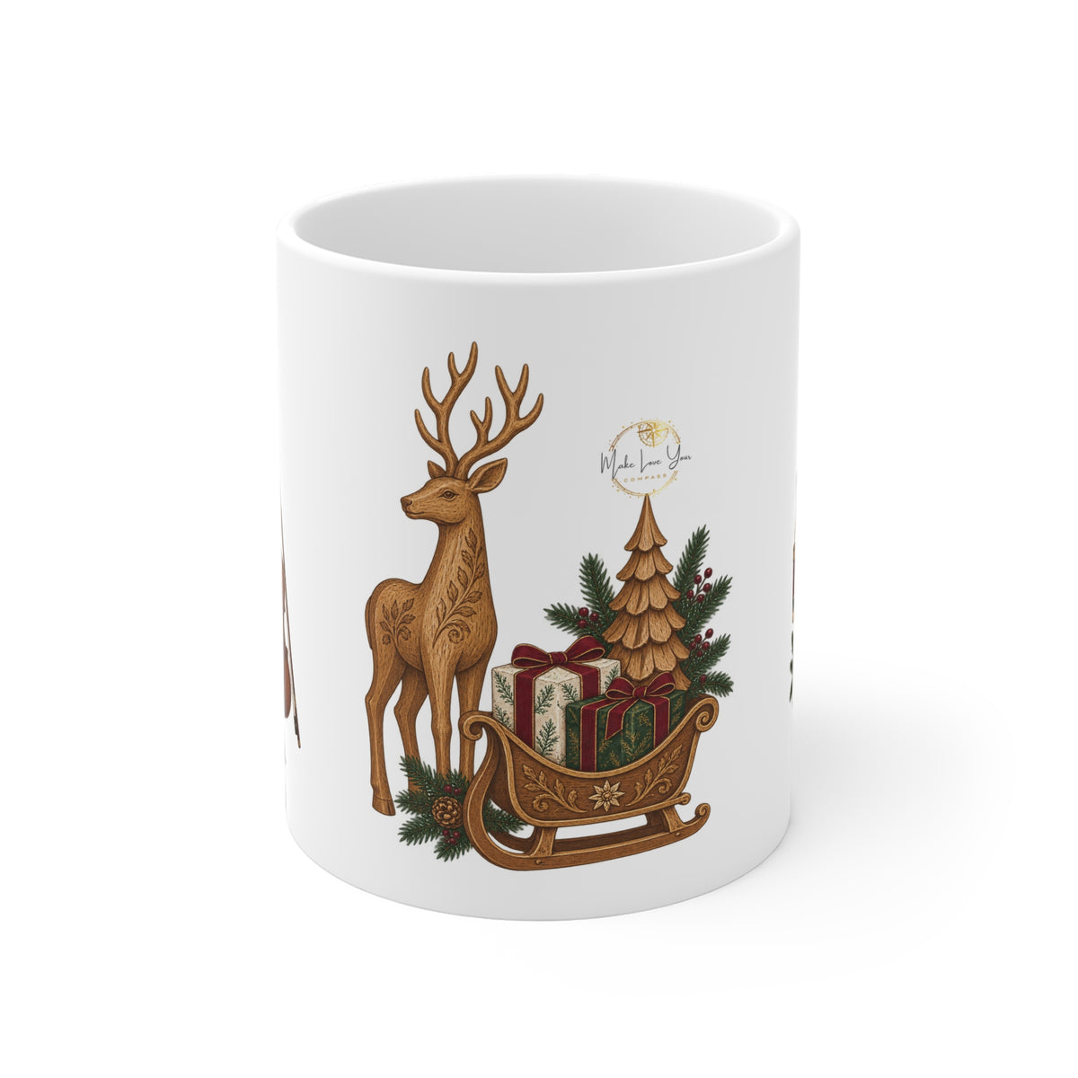 Vintage Christmas Ceramic Coffee Mug | Rocking Horse, Reindeer, Nutcracker