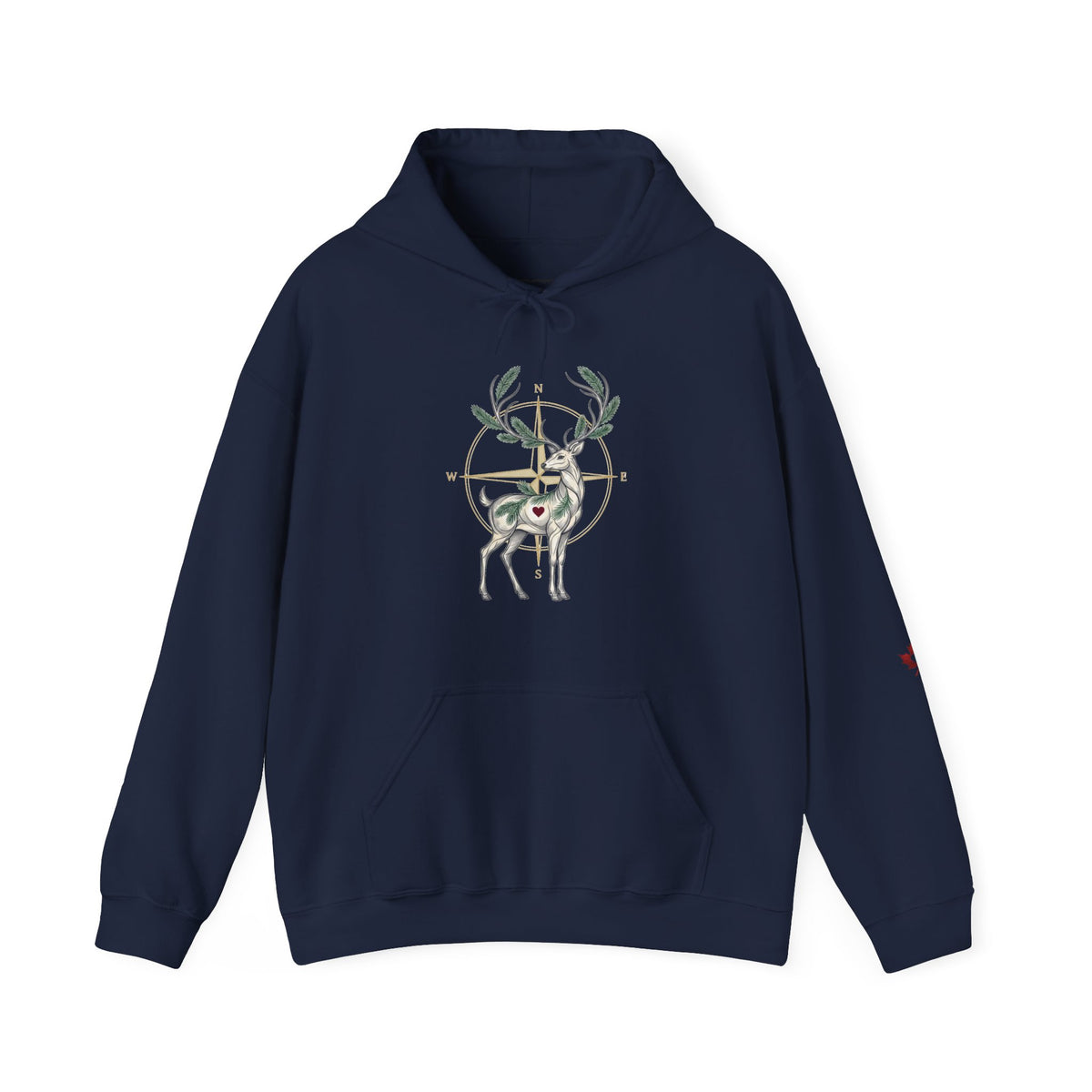 A blue hoodie featuring a deer graphic inside a target design on the chest, against a plain white background.