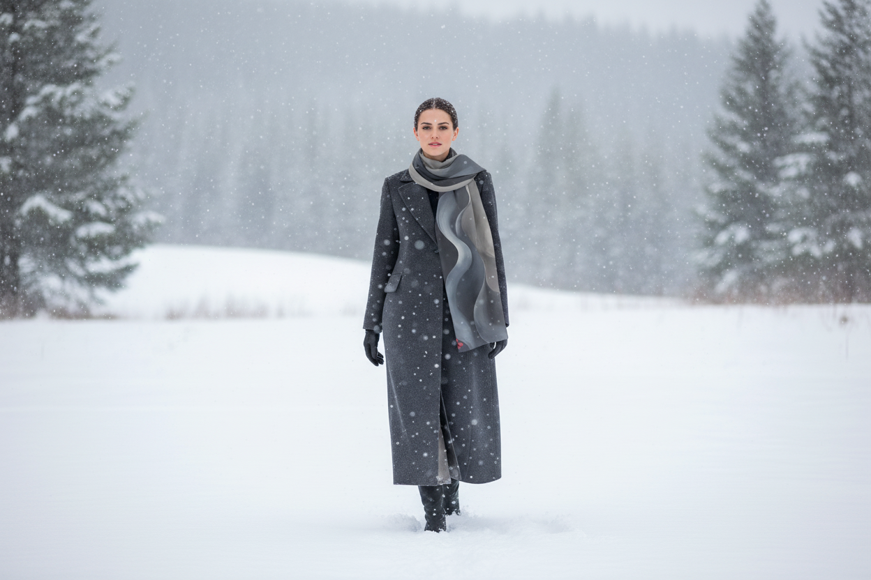 Wave Collection Scarf | Luxe Grey Swirl Premium Silk-Like