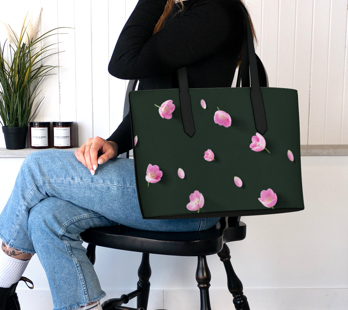 Botanical Bloom Dark Green Vegan Leather Tote Bag
