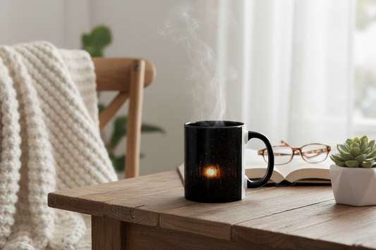 Accent Coffee Mug — Moody Rain Window Sunset Design