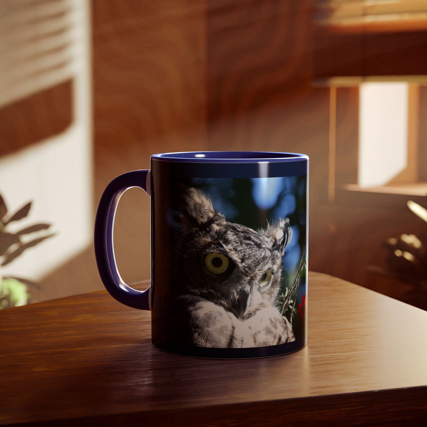 Make Love Your Compass | Mirrored Great Horned Owl & Maple Leaf Mug - 11oz