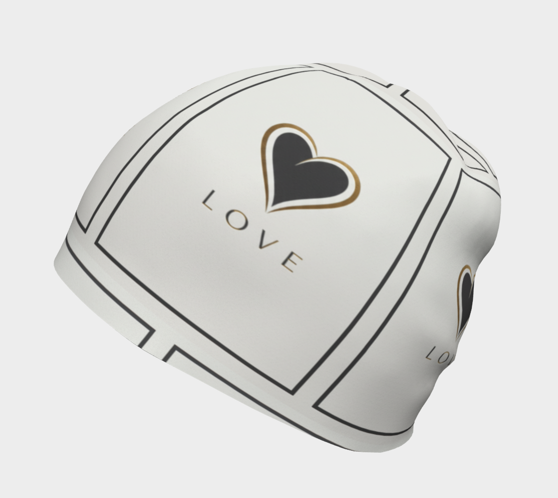 Golf club head cover with heart and 'LOVE' text on a light gray background