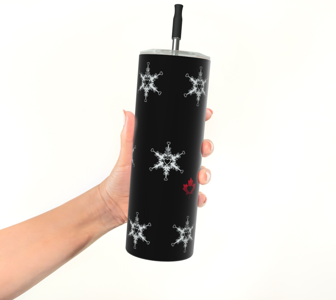 White Heart Snowflake Stainless Steel Tumbler — Winter Theme All-Over Print Art