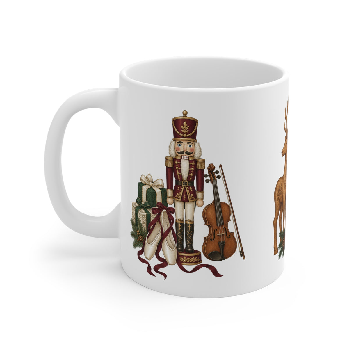Vintage Christmas Ceramic Coffee Mug | Rocking Horse, Reindeer, Nutcracker