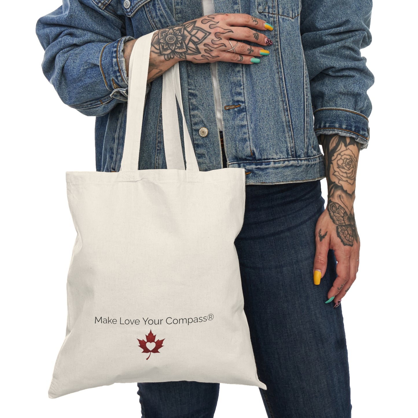 Make Love Your Compass | Peacock Feathers Natural Canvas Tote