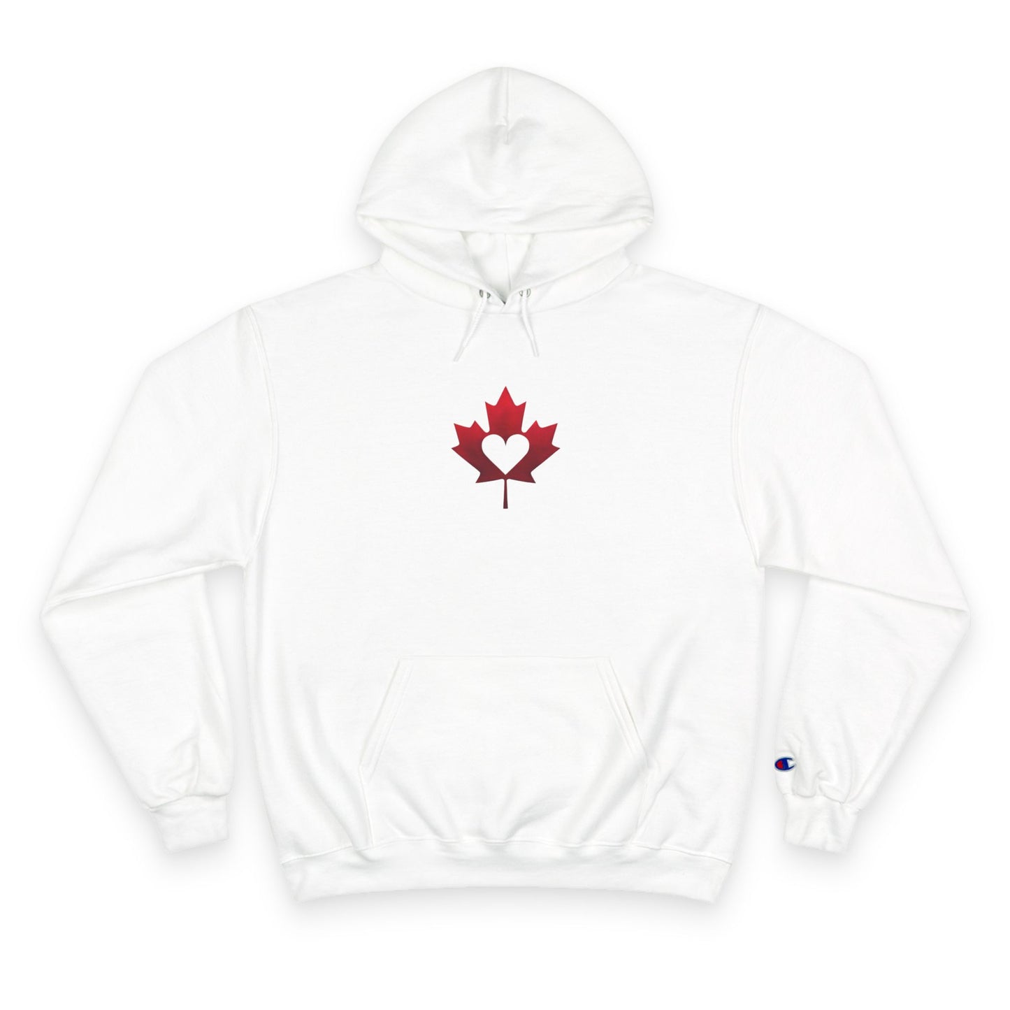 White hoodie with a red maple leaf design on a white background