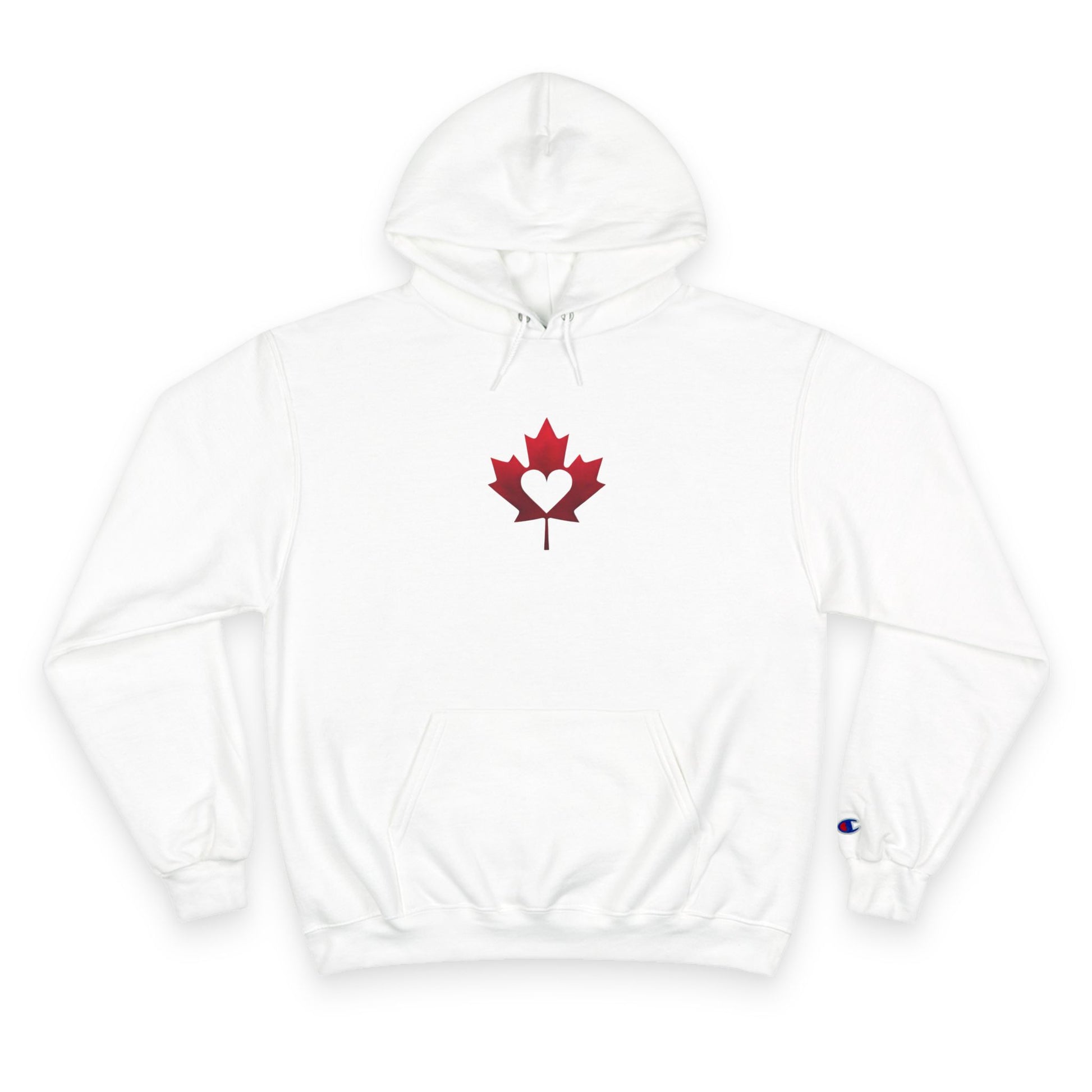 White hoodie with a red maple leaf design on a white background