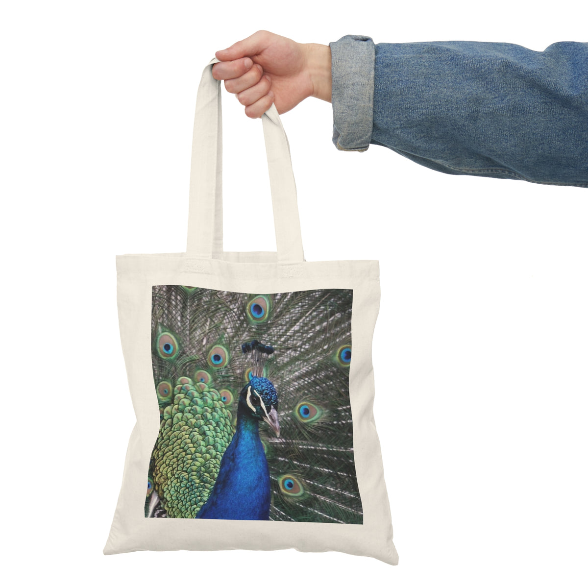 Make Love Your Compass | Peacock Feathers Natural Canvas Tote