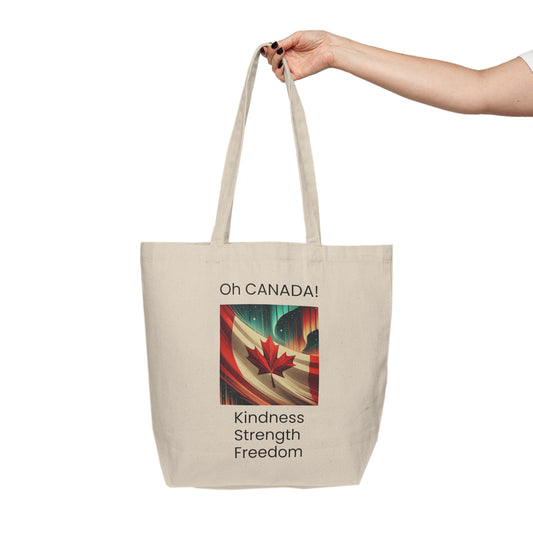 Canadian-designed canvas tote from Make Love Your Compass™, featuring a bold maple leaf to celebrate strength, unity, and kindness.