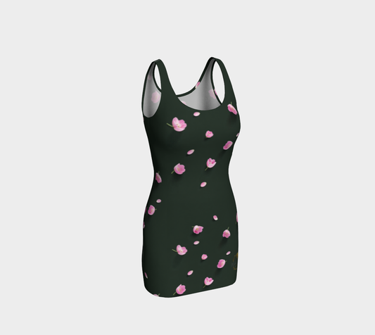 Botanical Bloom Tulip Dress - Deep Forest Green Edition