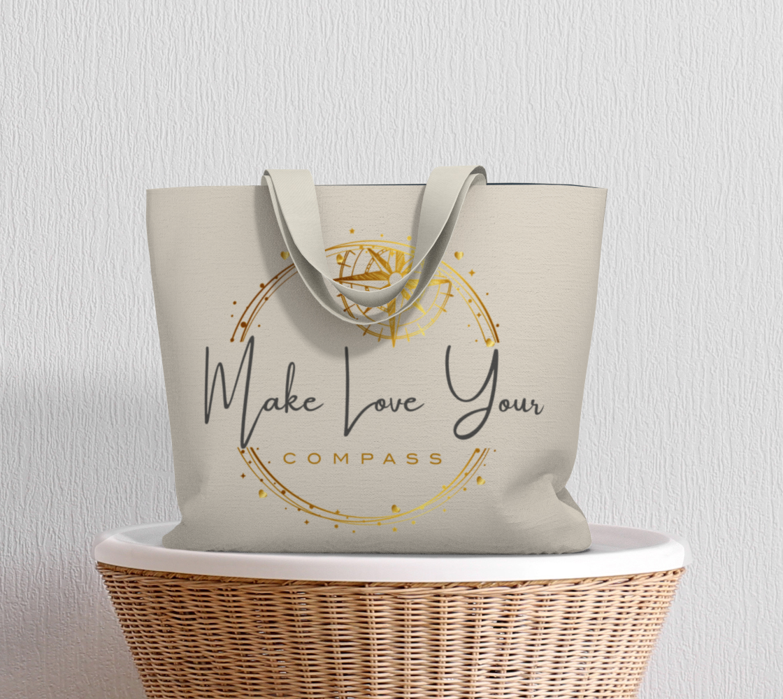 Beige Market Tote with Gold Compass-Wreath Design | Make Love Your Compass