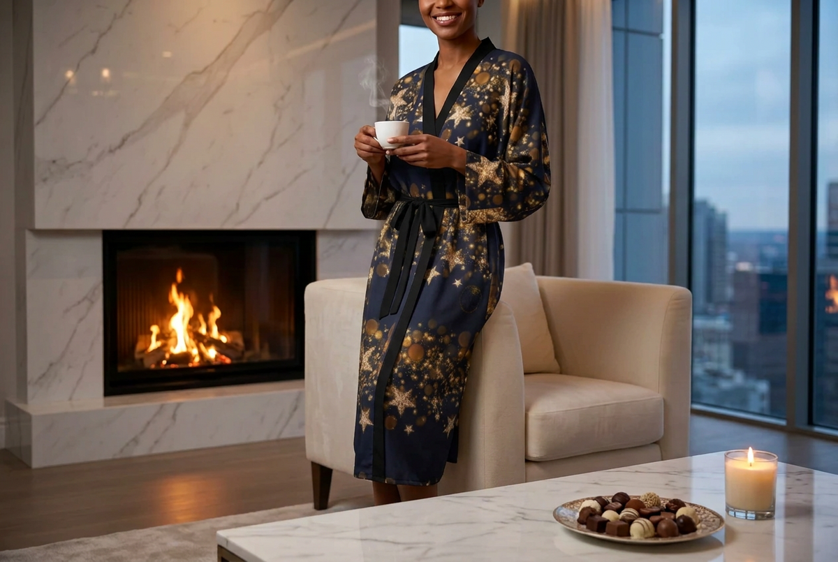 Winter Wonderglow Midnight Blue Luxury Peignoir Robe