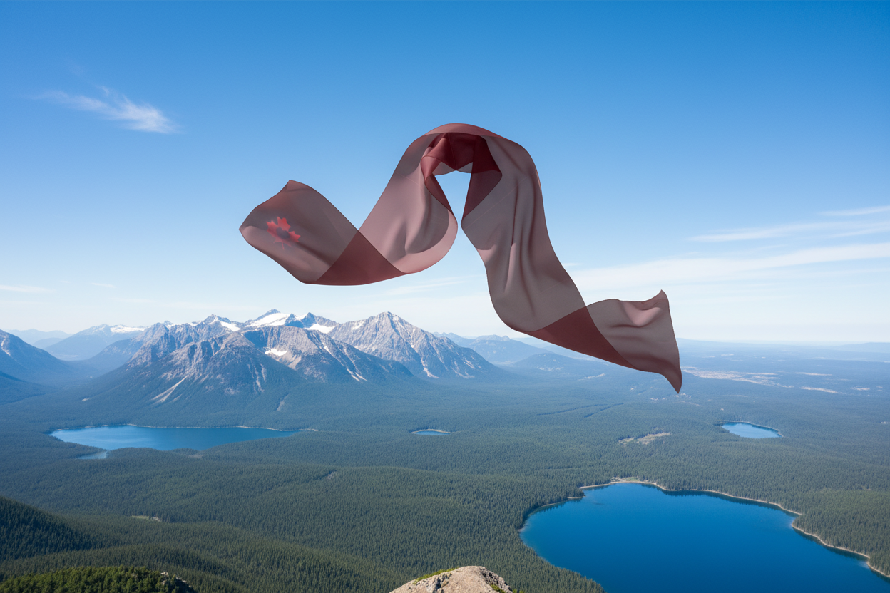 Brown scarf with a red floral design on a light gray background